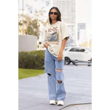 American Classics ACDC Heavy Metal Rock Band We Salute You Natural Adult T-Shirt - Large