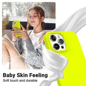 JELE Shockproof Designed for iPhone 13 Pro Max Case, Liquid Silicone Phone Case with [Soft Anti-Scratch Microfiber Lining] Military Grade Drop Protection Slim Thin Cover, 6.7 inch, Fluorescent Yellow