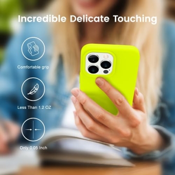 JELE Shockproof Designed for iPhone 13 Pro Max Case, Liquid Silicone Phone Case with [Soft Anti-Scratch Microfiber Lining] Military Grade Drop Protection Slim Thin Cover, 6.7 inch, Fluorescent Yellow