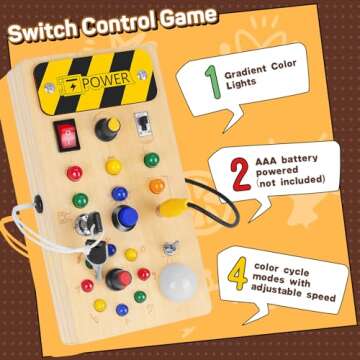 YTKIH Led Busy Board Travel Toys for Toddlers, Montessori Sensory Toys with 15 LED Light 8 Switches, Christmas & Birthday Gift for 18 Months Toddler Boy and Girl