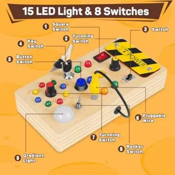 YTKIH Led Busy Board Travel Toys for Toddlers, Montessori Sensory Toys with 15 LED Light 8 Switches, Christmas & Birthday Gift for 18 Months Toddler Boy and Girl