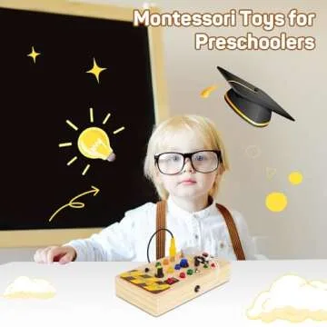 YTKIH Led Busy Board Travel Toys for Toddlers, Montessori Sensory Toys with 15 LED Light 8 Switches, Christmas & Birthday Gift for 18 Months Toddler Boy and Girl