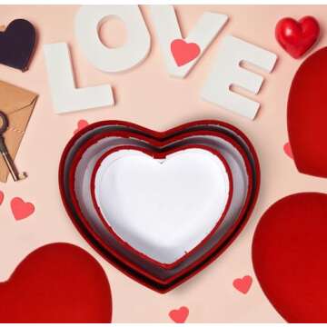 Gift Boutique - Valentine's Day Heart Shaped Gift Boxes 3 Pack Red Velvet Valentine Hearts Treat Box with Lids Valentines Nesting Cardboard Cookie Box for Giving Decorative Gift, Wrapping & Packaging