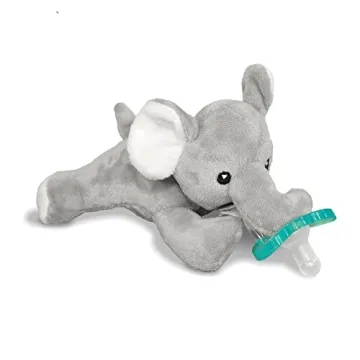 RaZbaby JollyPop Pacifier Holder with Detachable Baby Pacifier - Soft Cuddly Elephant