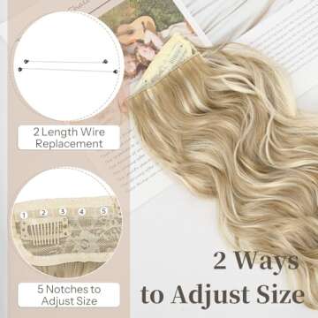 KooKaStyle Invisible Wire Hair Extensions - 20 Inch Long Wavy Curly Hairpieces