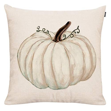 GTEXT Fall Pumpkin Throw Pillow Cover Autumn Decor Watercolor White Pumpkin Throw Pillow Cushion Cases Cotton Linen Pillow 18x18