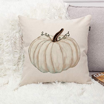 GTEXT Fall Pumpkin Throw Pillow Cover Autumn Decor Watercolor White Pumpkin Throw Pillow Cushion Cases Cotton Linen Pillow 18x18