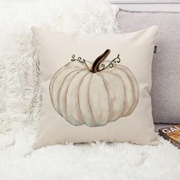 GTEXT Fall Pumpkin Throw Pillow Cover Autumn Decor Watercolor White Pumpkin Throw Pillow Cushion Cases Cotton Linen Pillow 18x18