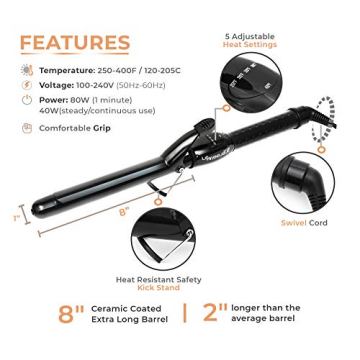 Professional 1 Inch Curling Iron for Long Hair Styling