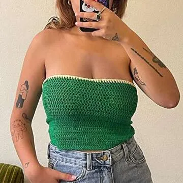 Stylish Meladyan Women Strappy Colorblock Crop Top Green