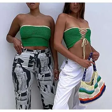 Stylish Meladyan Women Strappy Colorblock Crop Top Green