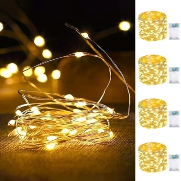 4-Pack Fairy Lights Battery Operated with Timer, Waterproof 16FT 50 LED String Lights Indoor Outdoor...