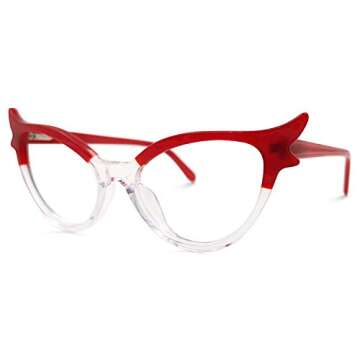 Zeelool Vintage Oversized Witchy Cat Eye Glasses Frame for Women with Clear Lens Judy VFP0158-02 Red