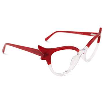Zeelool Vintage Oversized Witchy Cat Eye Glasses Frame for Women with Clear Lens Judy VFP0158-02 Red