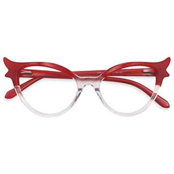 Zeelool Vintage Oversized Witchy Cat Eye Glasses Frame for Women with Clear Lens Judy VFP0158-02 Red