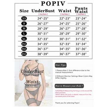 popiv Women's Sexy Lingerie Set with Garter Belt Matching Bra and Panty Lingeries Sets 4 Piece Pink