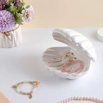 Denique Ceramic Shell Jewelry Dish Tray for Organizing