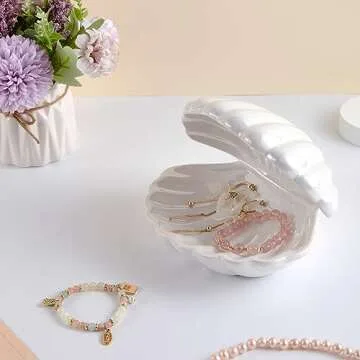 Denique Ceramic Shell Jewelry Dish Tray for Organizing