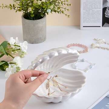 Denique Ceramic Shell Jewelry Dish Tray for Organizing