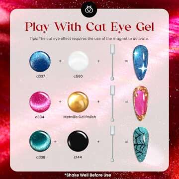Beetles Cat Eye Gel Nail Polish Set, 20 Colors Magnetic Gel Polish Red Purple Blue Color Polish Set ...