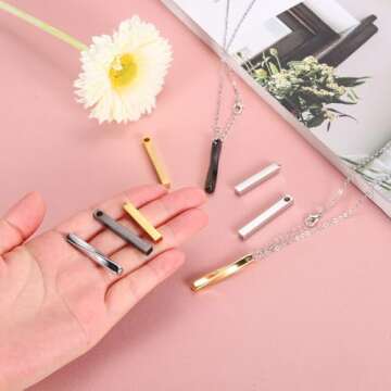 MECCANIXITY 5Pcs Charm Column Rectangle Engraving Bar Shape Pendants with Hole Silver Stainless Steel Bar Pendants for DIY Jewelry Making Necklaces