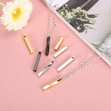 MECCANIXITY 5Pcs Charm Column Rectangle Engraving Bar Shape Pendants with Hole Silver Stainless Steel Bar Pendants for DIY Jewelry Making Necklaces