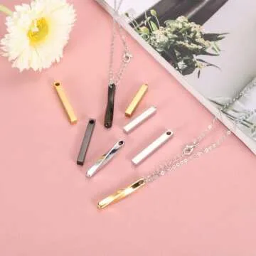 MECCANIXITY 5Pcs Charm Column Rectangle Engraving Bar Shape Pendants with Hole Silver Stainless Steel Bar Pendants for DIY Jewelry Making Necklaces