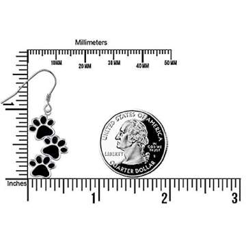 S925 Sterling Silver Jewelry Black Puppy Dog Cat Pet Paw Print Dangle Drop Earrings