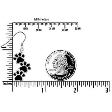 S925 Sterling Silver Jewelry Black Puppy Dog Cat Pet Paw Print Dangle Drop Earrings