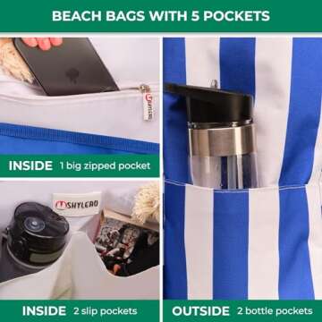 SHYLERO Beach Bag - Waterproof Tote with Pouch