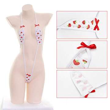 YOMORIO Micro Bikini Strawberry String Lingerie Set Anime Cosplay Thong Bikini (style3)