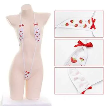 YOMORIO Micro Bikini Strawberry String Lingerie Set Anime Cosplay Thong Bikini (style3)