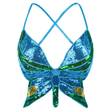 Modegal Women's Shimmer Sequin Butterfly Backless Embroidery Costumes Outfits Belly Dance Cami Crop ...