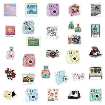 Camera Stickers, 50 Pcs VSCO Aesthetic Decorative Decals Waterproof Vinyl Stickers for Scrapbook Lap...