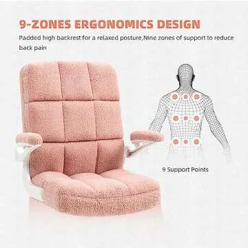 SEATZONE Home Office Chair Ergonomic Executive Desk Chair Comfortable Computer Chair with Flip-up Arms,Faux Fur Chair with Lumbar Support,Pink
