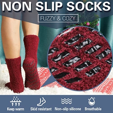 MOGGEI Fuzzy Slipper Socks for Mens Womens Fluffy Winter Warm Socks with Grips Non Skid/Slip Hospital Socks Cozy Sleep Cabin Gift Socks 6 Pairs Stocking Stuffers(Mix Style B)