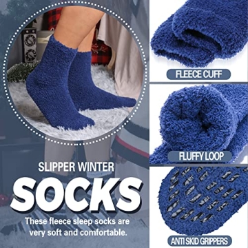 MOGGEI Fuzzy Slipper Socks for Mens Womens Fluffy Winter Warm Socks with Grips Non Skid/Slip Hospital Socks Cozy Sleep Cabin Gift Socks 6 Pairs Stocking Stuffers(Mix Style B)