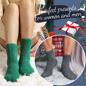 MOGGEI Fuzzy Slipper Socks for Mens Womens Fluffy Winter Warm Socks with Grips Non Skid/Slip Hospital Socks Cozy Sleep Cabin Gift Socks 6 Pairs Stocking Stuffers(Mix Style B)