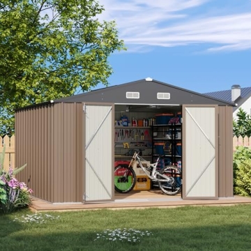 Patiowell 10 x 10 FT Outdoor Storage Shed, Durable Metal Shed with Lockable Doors for Garden and Bac...