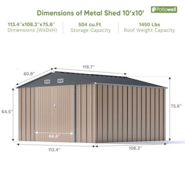 Patiowell 10 x 10 FT Durable Metal Storage Shed