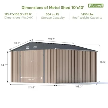 Patiowell 10 x 10 FT Durable Metal Storage Shed