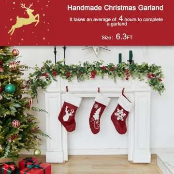 6.3FT Christmas 144 Branch Tips Cedar Garlands, Anna's Whimsy Artificial Pine Cypress Greenery Garla...