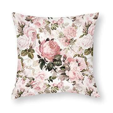 Gearsly Vintage Floral Plants Throw Pillow Covers,Shabby Chic Pink Rose Velvet Pillowcase Home Decor...