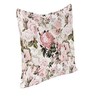 Gearsly Vintage Floral Plants Throw Pillow Covers,Shabby Chic Pink Rose Velvet Pillowcase Home Decorative Cushion Covers for Sofa Bedroom Car Livingroom Home Decor 18"X18"