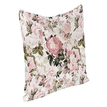 Gearsly Vintage Floral Plants Throw Pillow Covers,Shabby Chic Pink Rose Velvet Pillowcase Home Decorative Cushion Covers for Sofa Bedroom Car Livingroom Home Decor 18"X18"