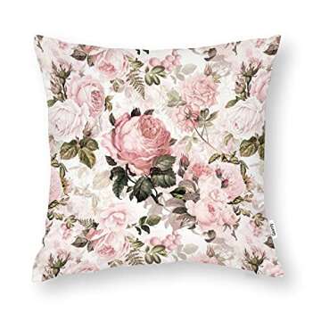 Gearsly Vintage Floral Plants Throw Pillow Covers,Shabby Chic Pink Rose Velvet Pillowcase Home Decorative Cushion Covers for Sofa Bedroom Car Livingroom Home Decor 18"X18"