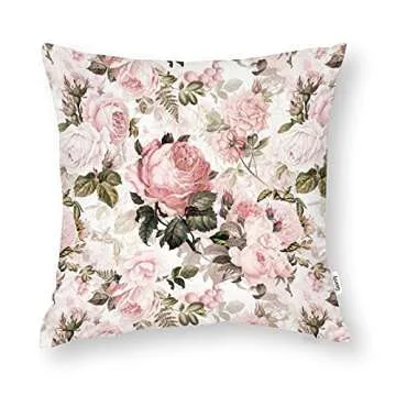 Gearsly Vintage Floral Plants Throw Pillow Covers,Shabby Chic Pink Rose Velvet Pillowcase Home Decorative Cushion Covers for Sofa Bedroom Car Livingroom Home Decor 18"X18"