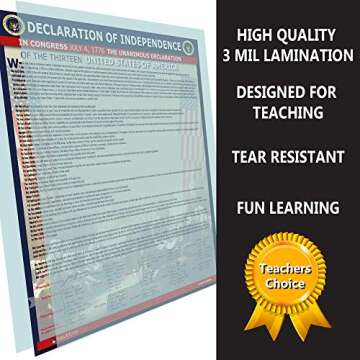 American Founding documents LARGE Laminated 3 pack: US Constitution with all amendments, Declaration...