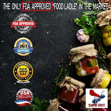 Supa Ant Soup Ladle for Kitchen - Canning Ladle with Pour Spout (8 oz) BPA free and Heat Resistant - Silicone Large Canning Scoop with Pot Clip and Hook Hole - Kitchen Ladel for Cooking