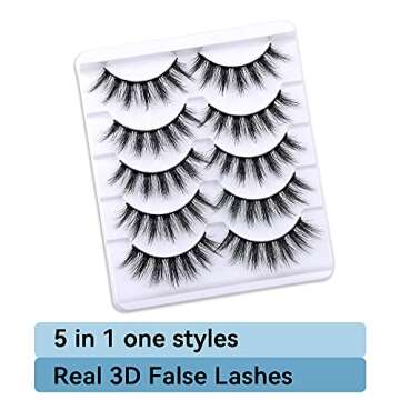 Brieve 18mm 5 Pairs 3D False Eyelashes Pack Fluffy Thick Curled Faux Mink Lashes Strip Lash Natural ...